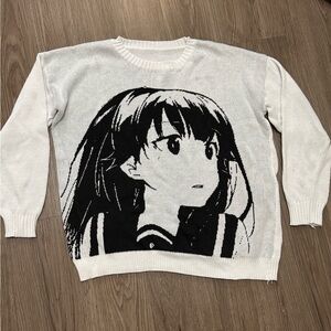 Anime Graphic Women's Sweater - Black and White
